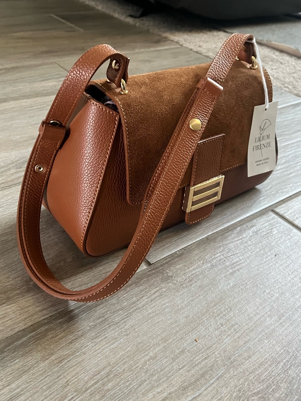 Lilium Firenze Genuine Leather Brown Suede Shoulder bag - Picture 5 of 17